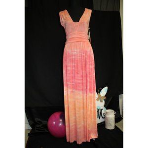 Green Dragon /Maxi dress / (Size M) Coral & Pink tank dress with slit